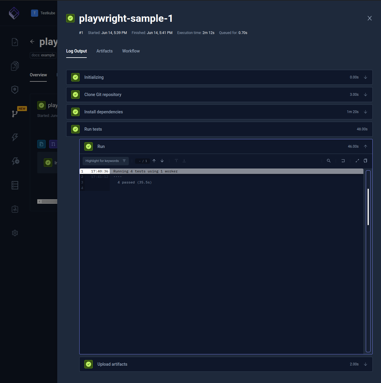 Playwright Framework Log Output