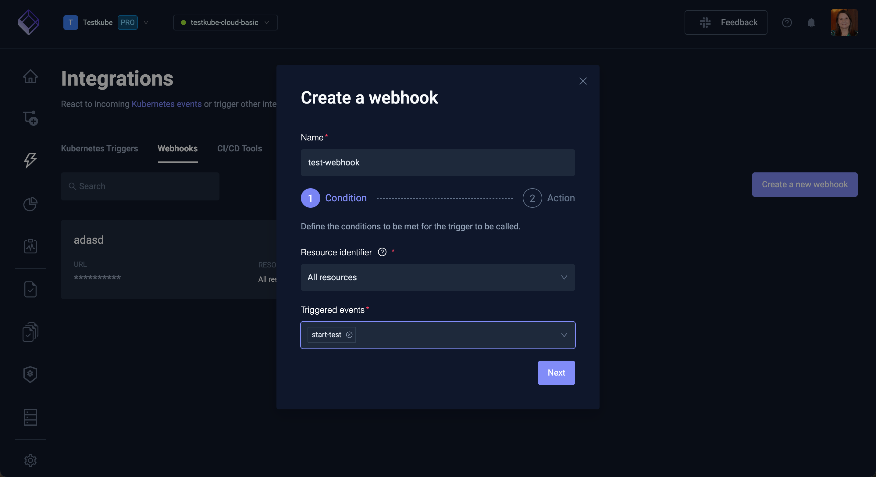 Create New Webhook Modal 1