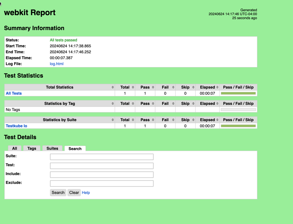 Robot Framework HTLM Report